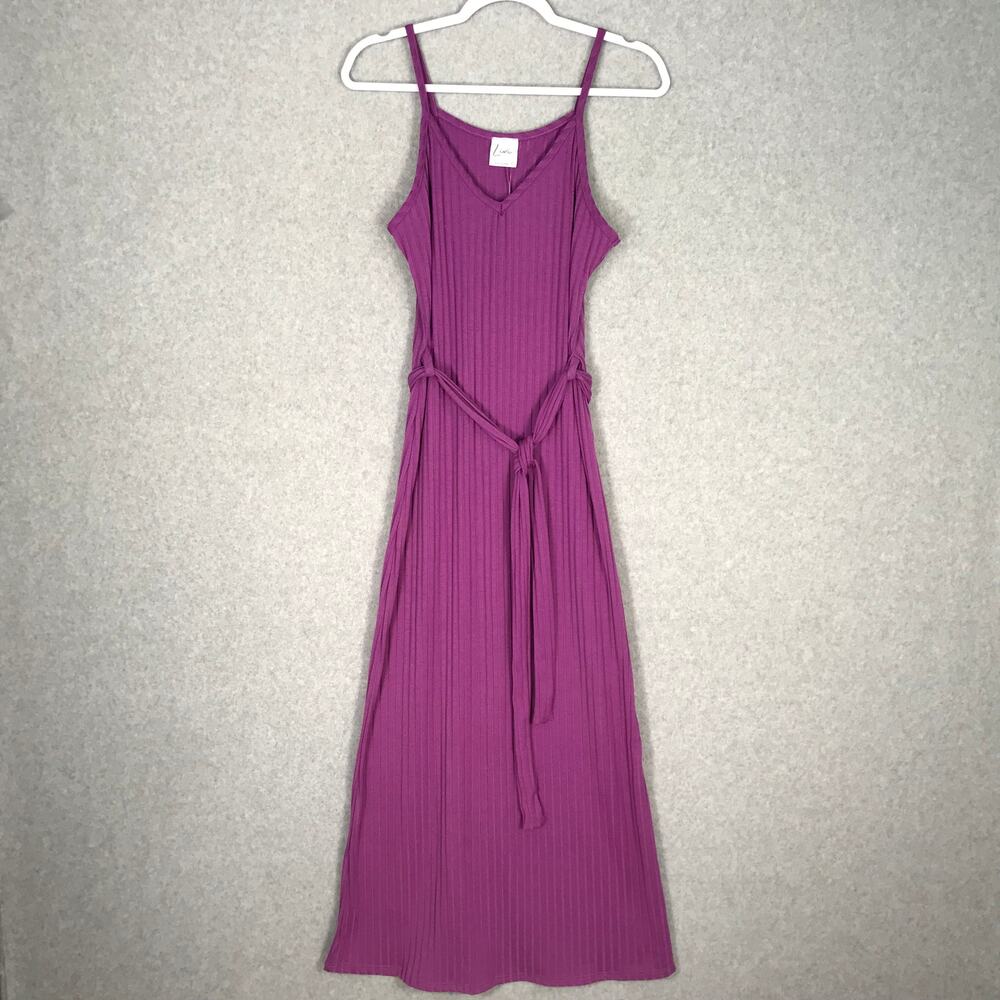Livi Dress Womens Large Purple Maxi Ribbed Tie Belt Basic Everyday Preppy Casual